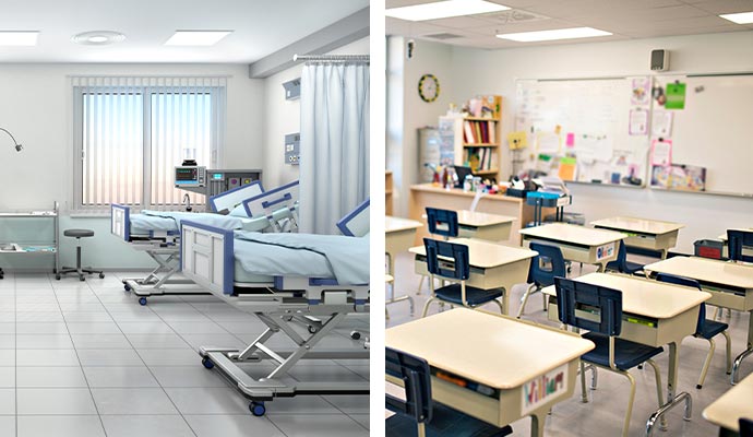 collage of school and hospital interior