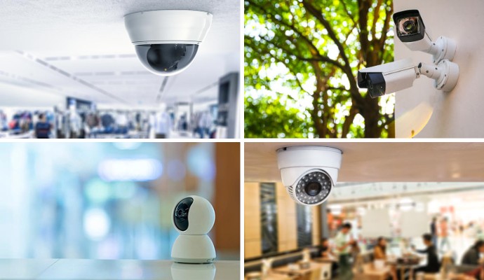 Collage of dome,bullet,wireless and poe camera