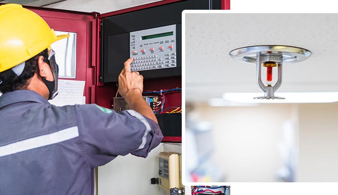 Collage of fire alarm and fire sprinkler monitoring