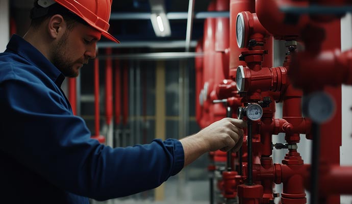 Technician monitoring fire sprinklers