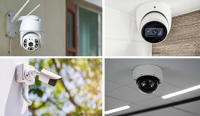 Collage of different types of security cameras