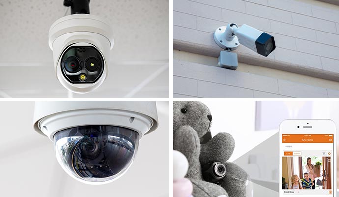 Collage of home security camera types