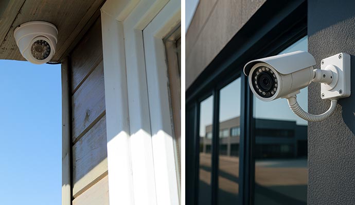 Collage of residential and commercial outdoor security cameras