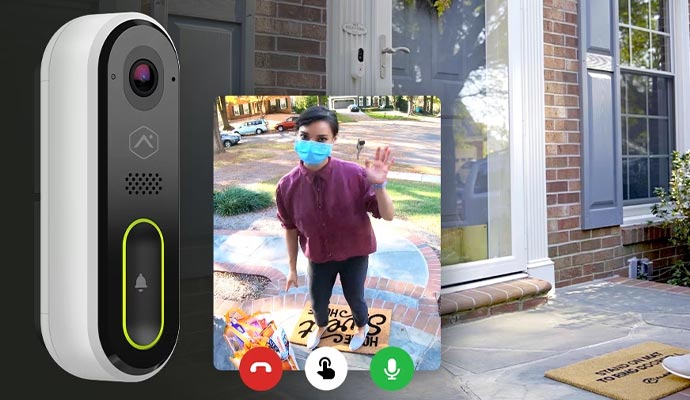 Smart doorbell device with video monitoring feature